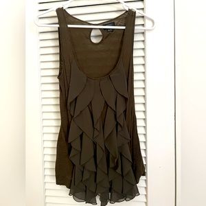 Anthropologie Olive Green Ruffled Tank Top